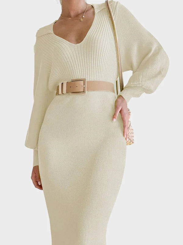 Womens Knit  V Neck Tunic Long Sleeve Fall Sweater Dresses