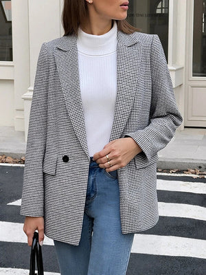 Women's Plaid Houndstooth Blazer Jacket