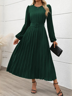 Womens Pleated A Line Flowy Long Sleeve Fall Dress