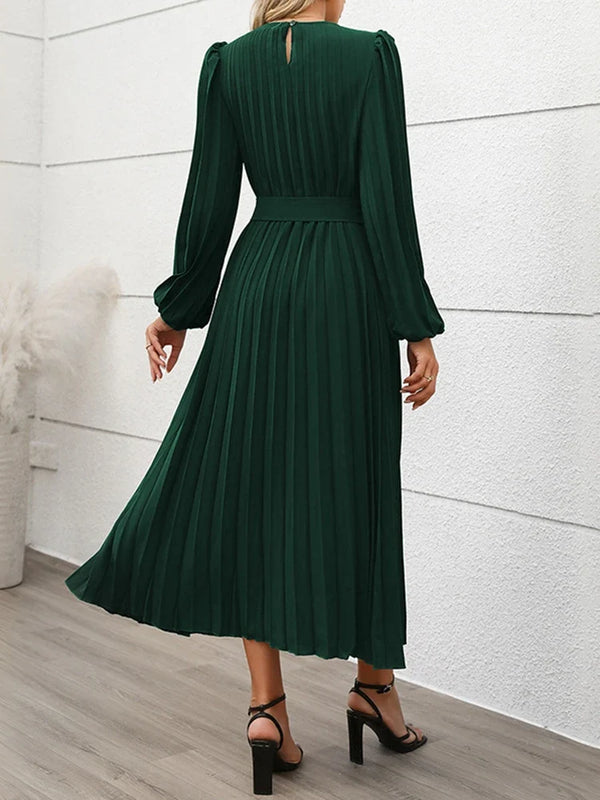 Womens Pleated A Line Flowy Long Sleeve Fall Dress