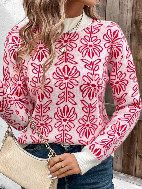 Women's  Floral Print Turtleneck Sweater