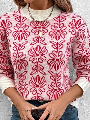 Women's  Floral Print Turtleneck Sweater
