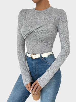 Women's Casual Long Sleeve V Neck Soft Twist Tee Top