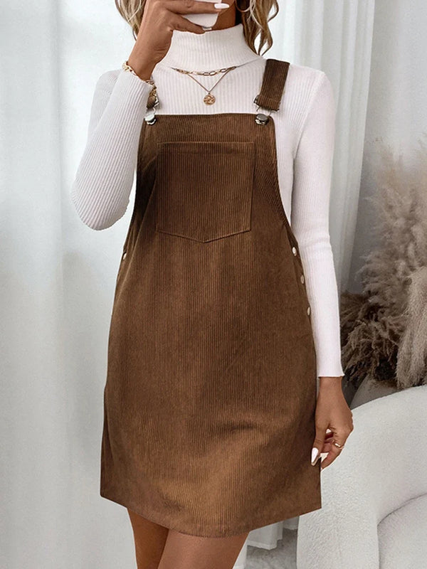 Women's Cute Corduroy Overall Bib Pinafore Suspender Dress