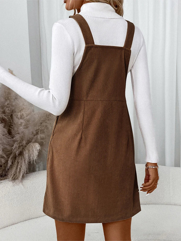 Women's Cute Corduroy Overall Bib Pinafore Suspender Dress