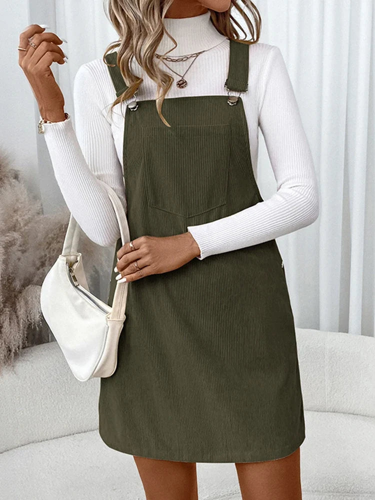 Women's Cute Corduroy Overall Bib Pinafore Suspender Dress