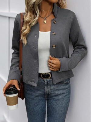 Women's Stand Collar Jacket Pocket Single Breasted Short Coat