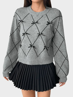 Women's Bow Sweater Christmas Knit Crewneck Pullovers
