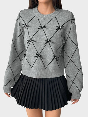 Women's Bow Sweater Christmas Knit Crewneck Pullovers
