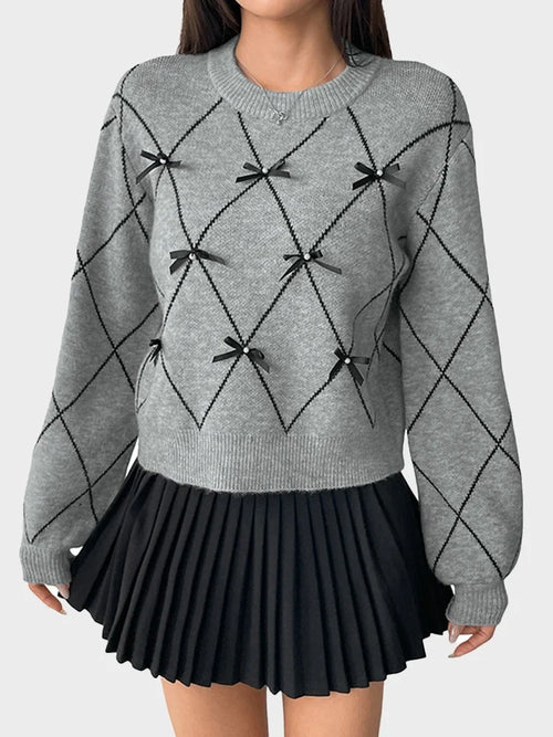Women's Bow Sweater Christmas Knit Crewneck Pullovers