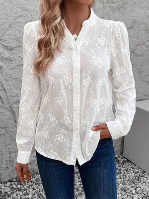 Womens White Embroidered Button Down Shirt