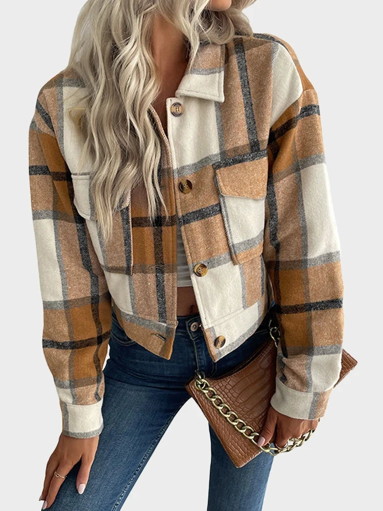 Womens Button Down Long Sleeve Crop Jackets