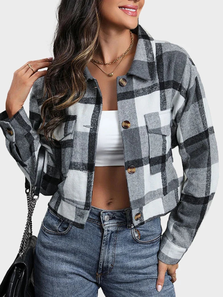 Womens Button Down Long Sleeve Crop Jackets