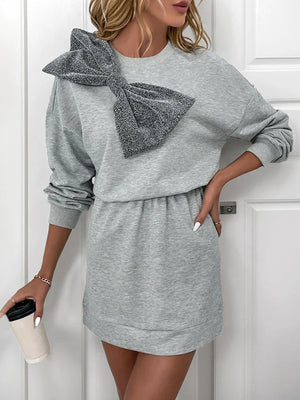 Women's Long Sleeves Crew Neck Sweatshirt Mini Dress