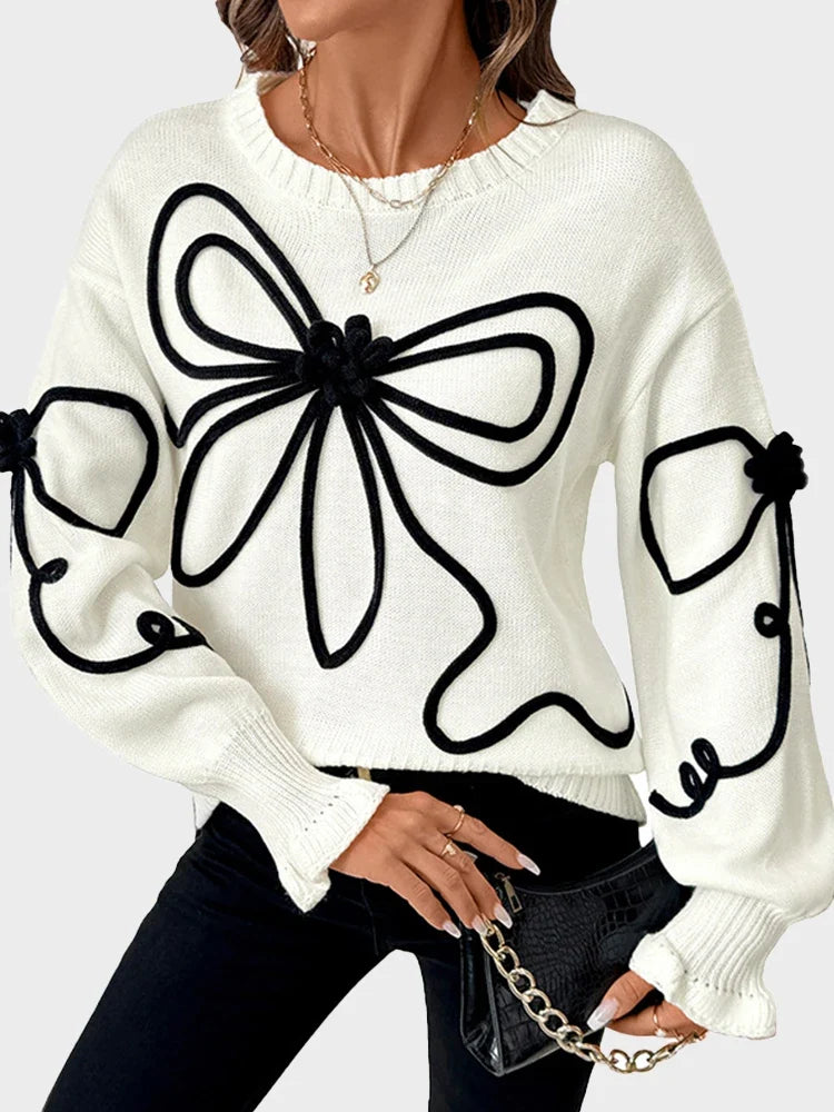 Womens Knitted Pullover Bow Sweater