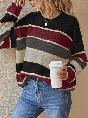 Classic Striped Long Sleeve Crewneck Sweater