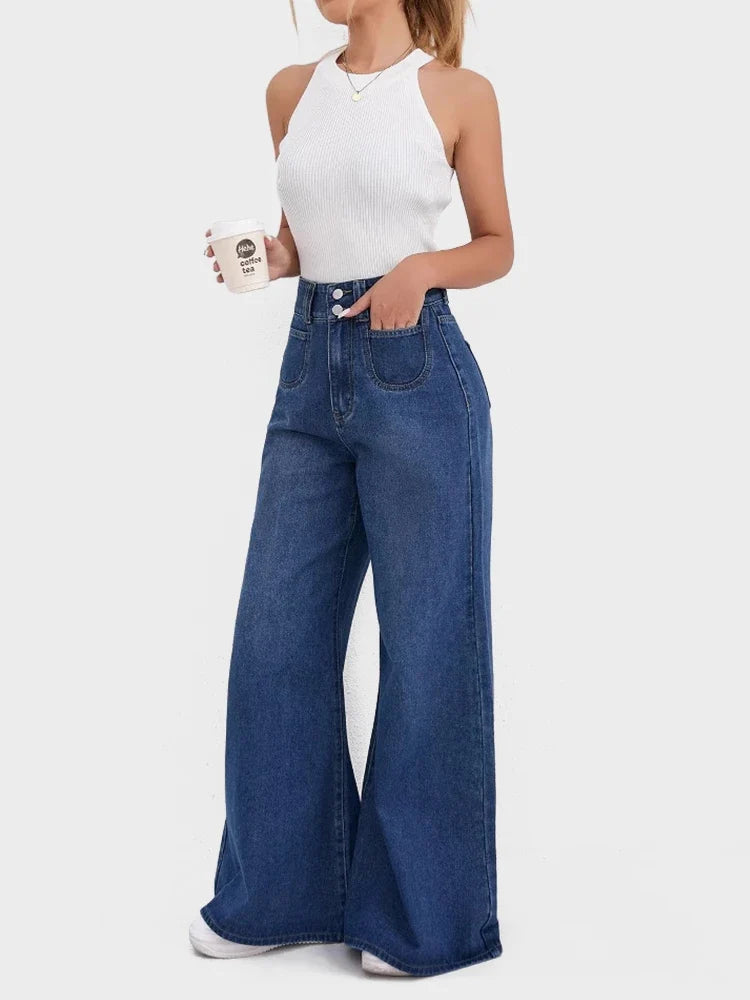 Womens High Waisted Wide Leg Flare Jeans