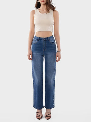 Women's Pearl High Waist Straight Wide Leg Jeans