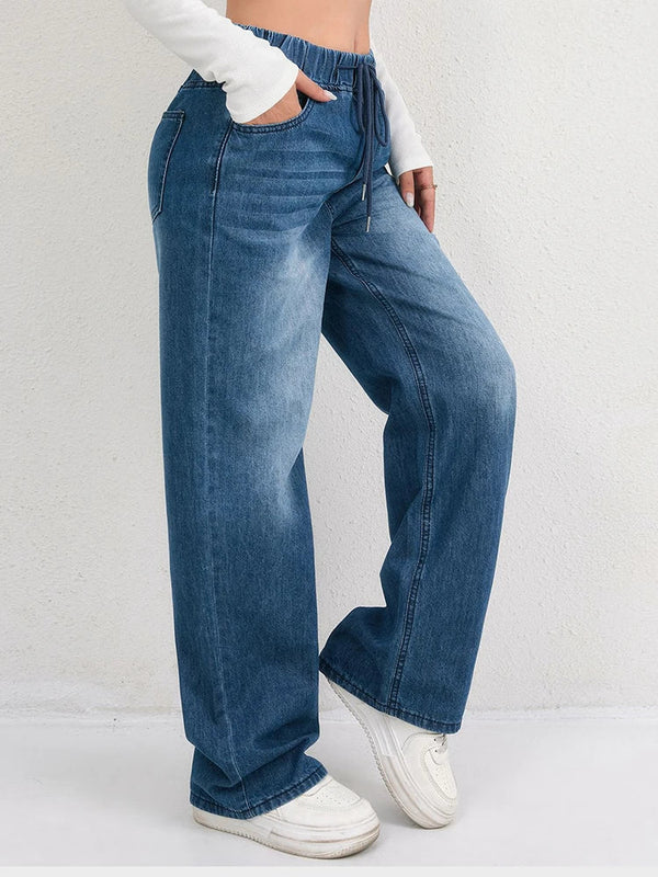 Women's Drawstring Wide Leg Jeans