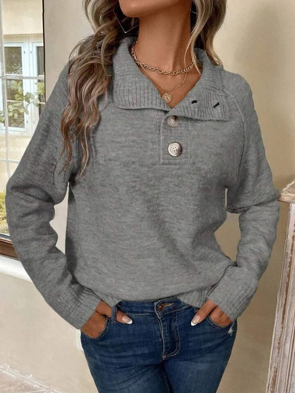 Button-Front Stand Collar Sweater