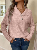 Button-Front Stand Collar Sweater