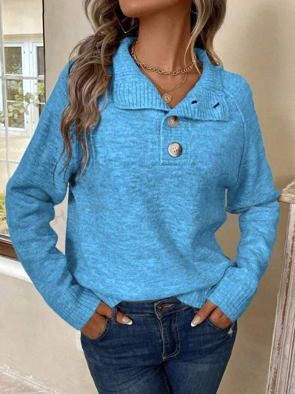 Button-Front Stand Collar Sweater
