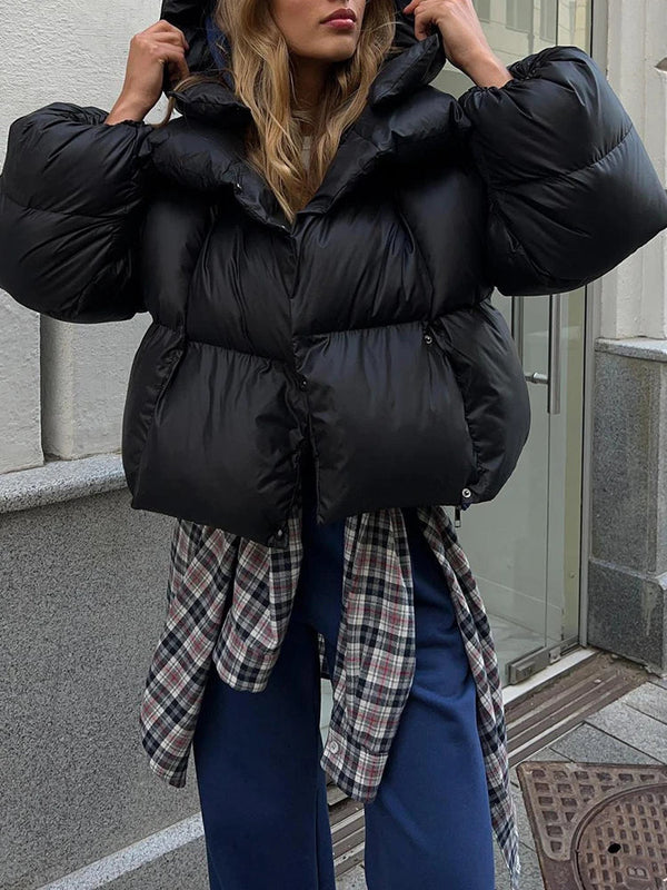 Womens Warm Hooded Bubble Puffer Jacket