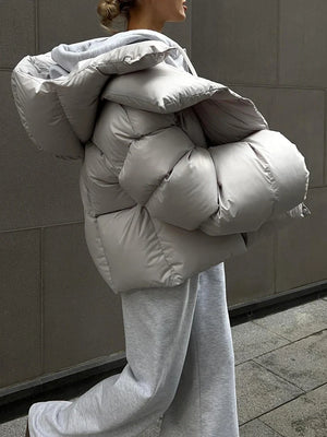Womens Warm Hooded Bubble Puffer Jacket