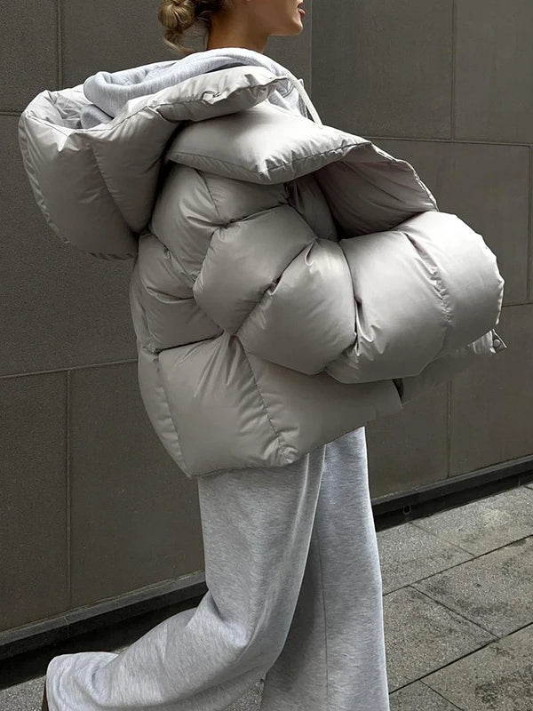 Womens Warm Hooded Bubble Puffer Jacket