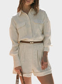 Women's Linen-Blend Long Sleeve Jumpsuit