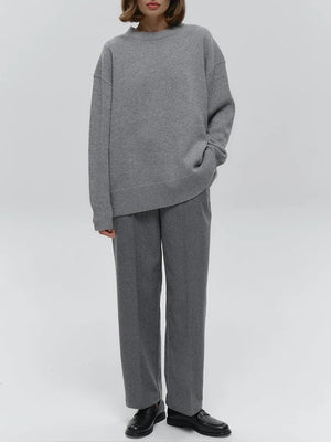 Women‘s Solid Color Round Neck Knit Sweater