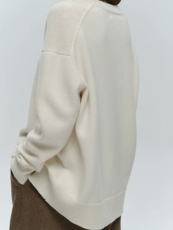 Women‘s Solid Color Round Neck Knit Sweater