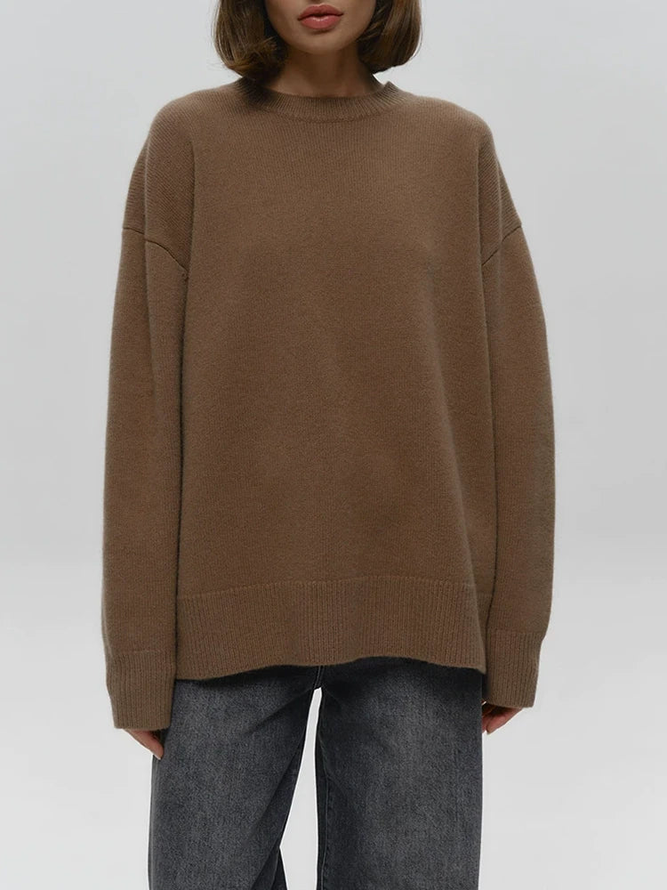 Women‘s Solid Color Round Neck Knit Sweater