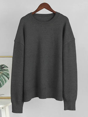 Women‘s Solid Color Round Neck Knit Sweater