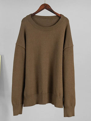Women‘s Solid Color Round Neck Knit Sweater