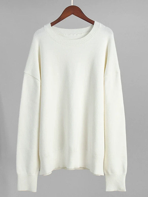 Women‘s Solid Color Round Neck Knit Sweater