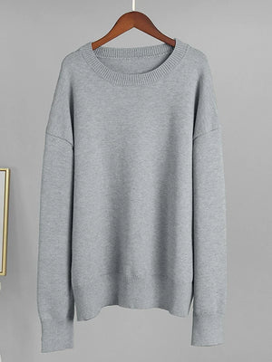 Women‘s Solid Color Round Neck Knit Sweater