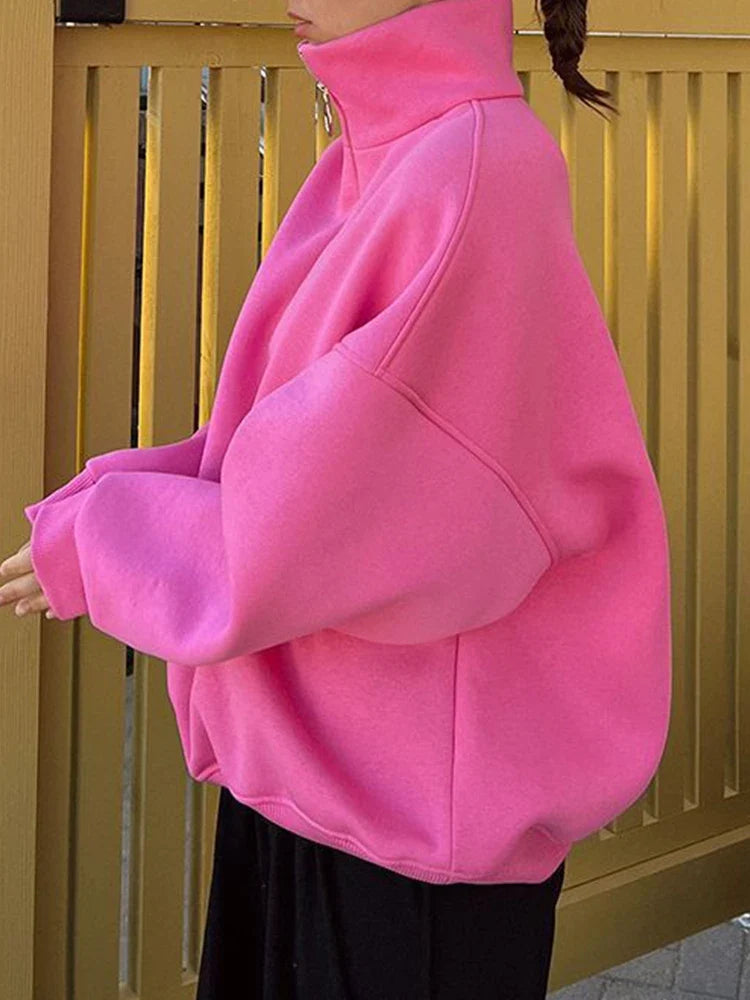 Women's Trendy Oversized Zip-Up Collared Sweatshirt