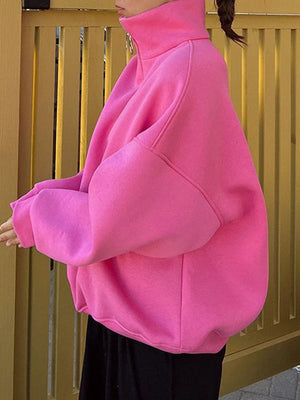 Women's Trendy Oversized Zip-Up Collared Sweatshirt