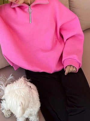 Women's Trendy Oversized Zip-Up Collared Sweatshirt