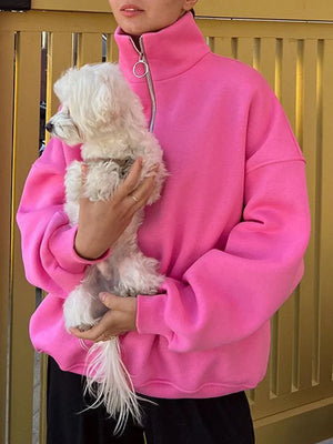 Women's Trendy Oversized Zip-Up Collared Sweatshirt