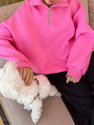 Women's Trendy Oversized Zip-Up Collared Sweatshirt