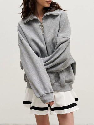 Women's Trendy Oversized Zip-Up Collared Sweatshirt