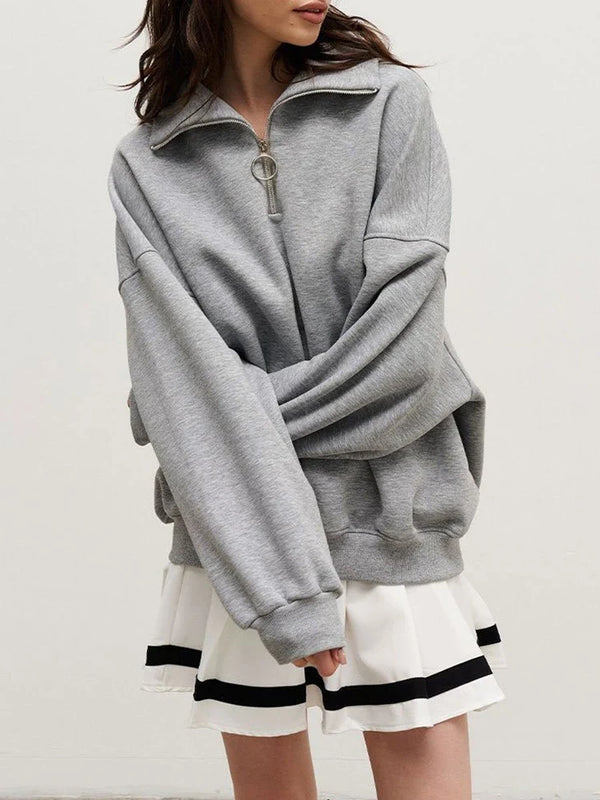Women's Trendy Oversized Zip-Up Collared Sweatshirt