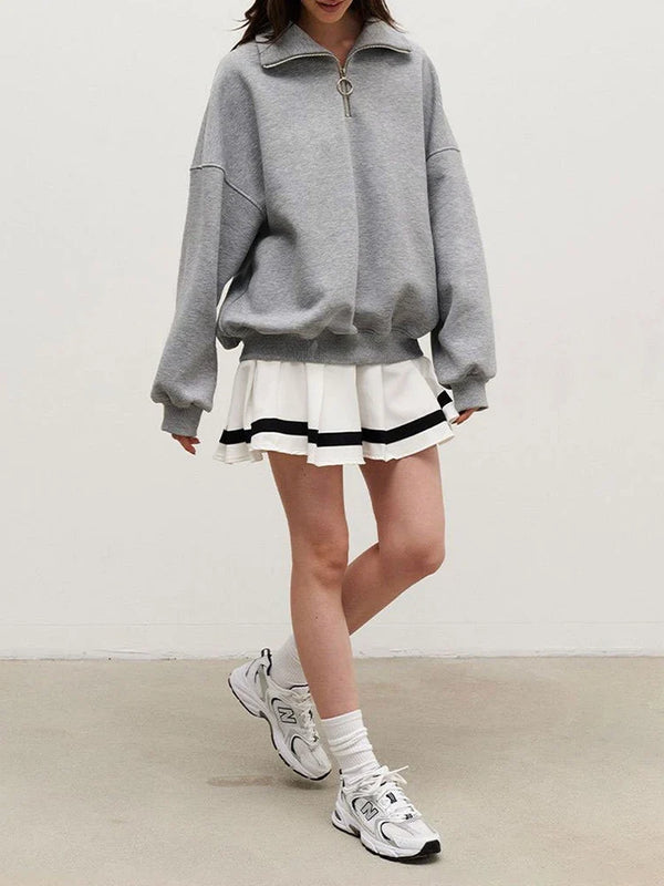 Women's Trendy Oversized Zip-Up Collared Sweatshirt