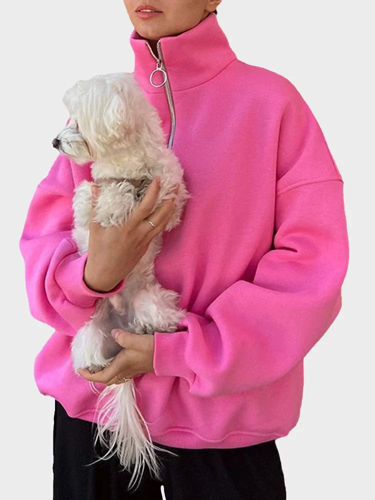Women's Trendy Oversized Zip-Up Collared Sweatshirt
