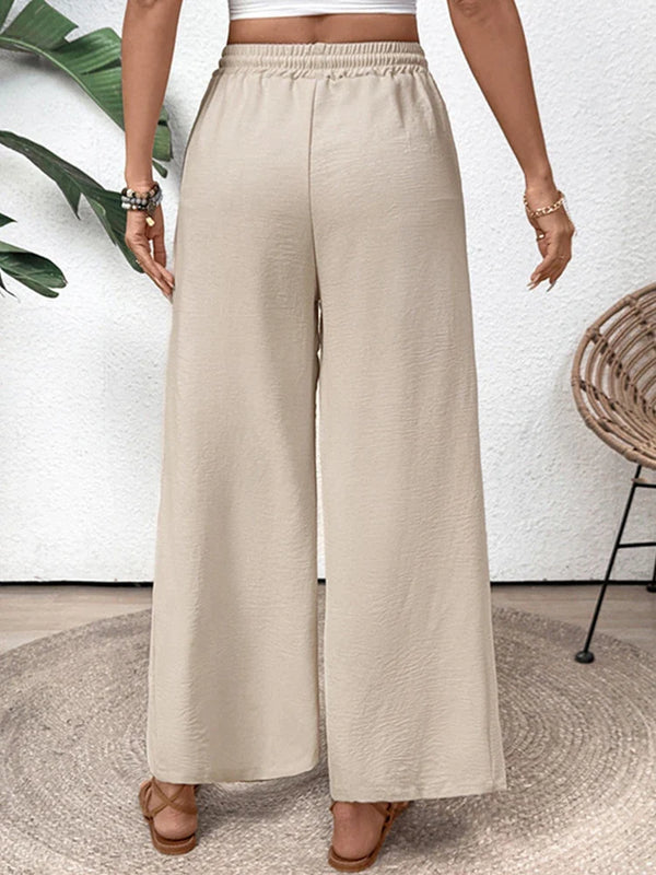 Women Flowy Pants Drawstring Waist Wide Leg with Pockets