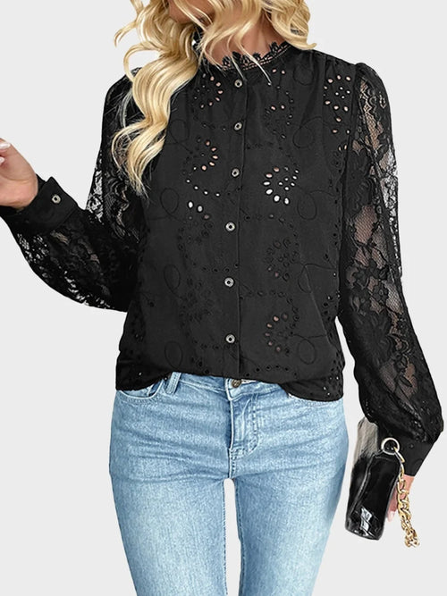 Womens Lace Tops Sheer Long Sleeve Blouses