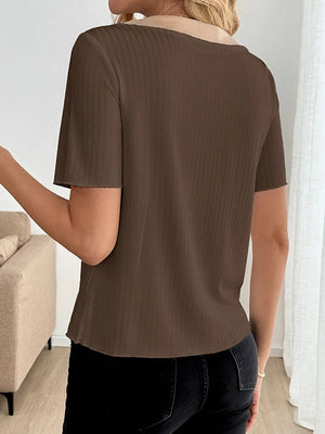 Women's Contrast Trim Ribbed Knit Tops
