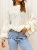 Women's Batwing Long Sleeve Shirts Round Neck Pullover Sweater